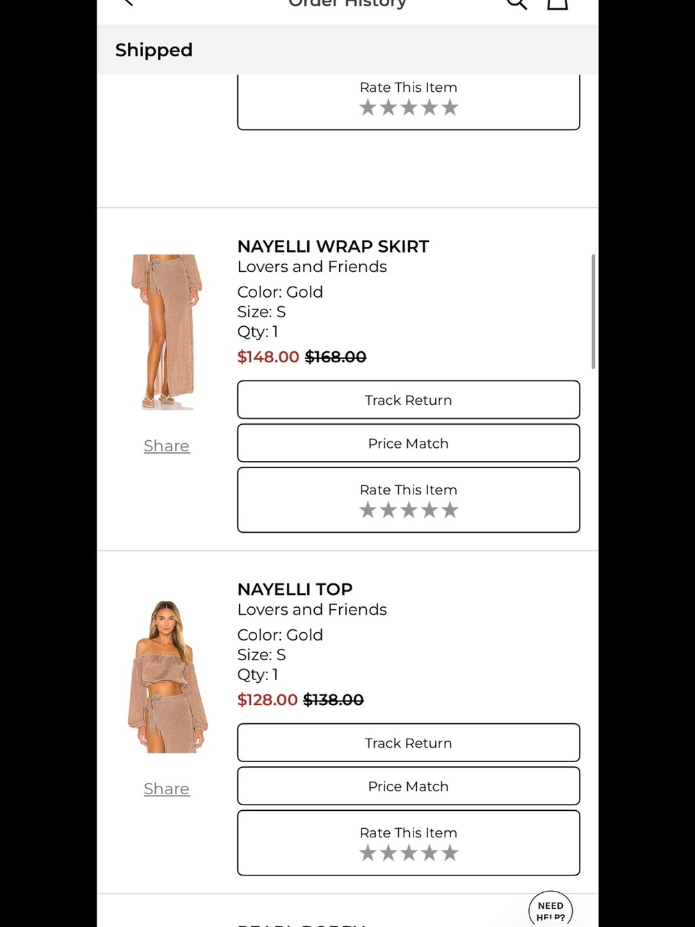 Lovers + Friends Gold Nayelli Wrap Skirt & Top Set